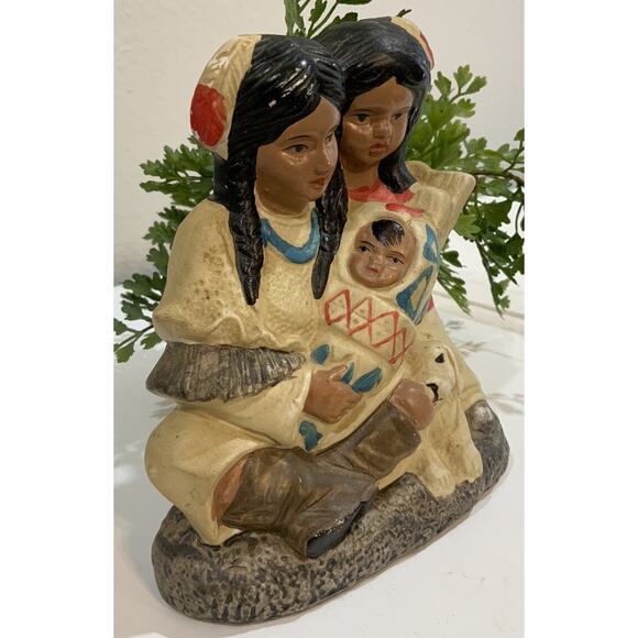 Vtg Native American Indian Woman Man Papoose Dog Ceramic Figurine Statue ￼ - Picture 3 of 9
